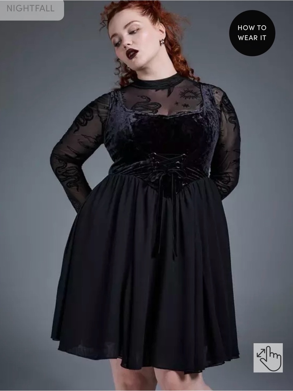 Nightfall Velvet and Chiffon Corset Bow Mini Dress - Picture 3 of 9